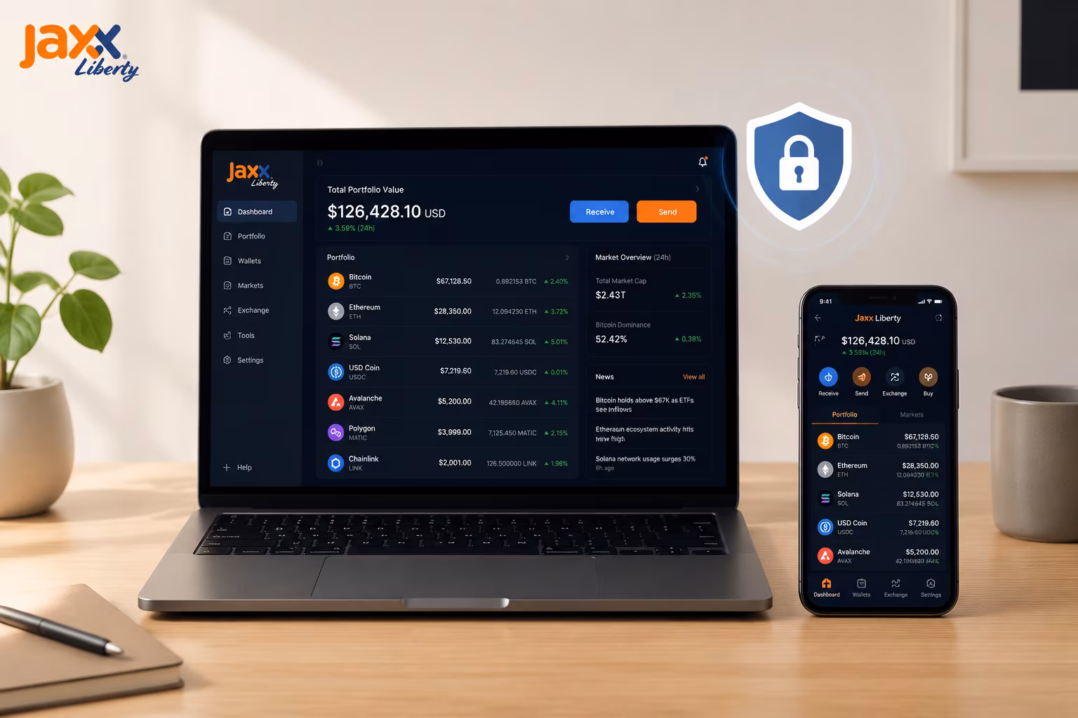 Secure Jaxx Liberty wallet habits shown on desktop and mobile