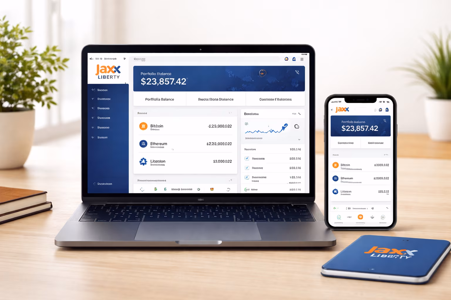 Jaxx Liberty wallet dashboard showing stable balances and active status