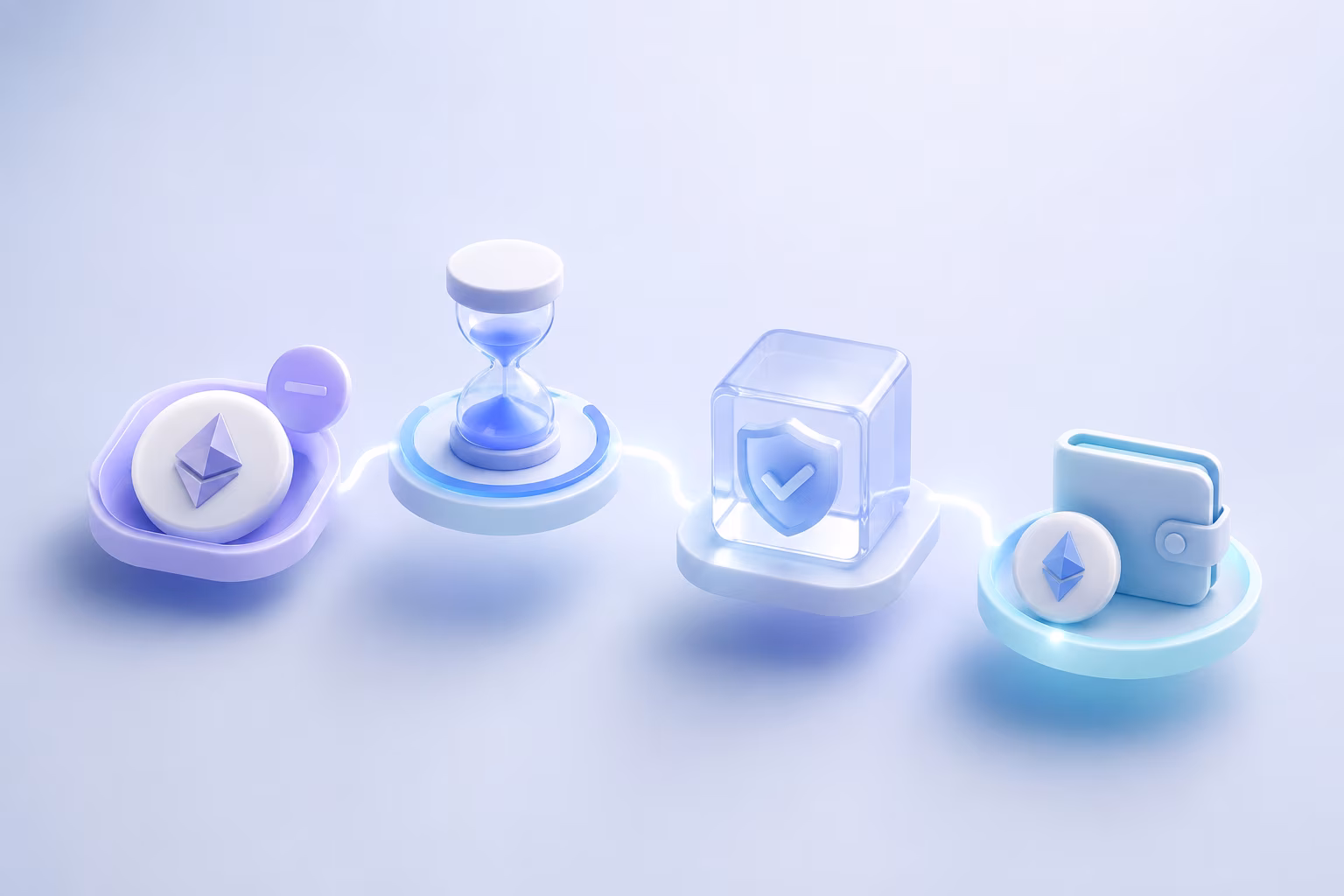 Visual timeline showing crypto staking withdrawal queue and settlement stages