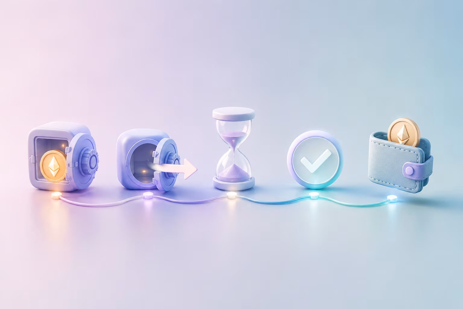 Visual timeline showing crypto unstaking stages from staking to wallet availability